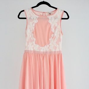 Sleeveless Peach Alythea Dress with Lace Detail